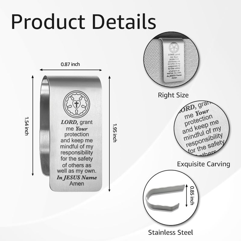PUVOXHO Lord, Grant Me Your Protection and Keep Me Mindful Engraved Stainless Steel Car Visor Clip, Travels Visor Car Accessories for Women Men, Safe Driving Religious Gifts for Family Friend Driver - Image 1